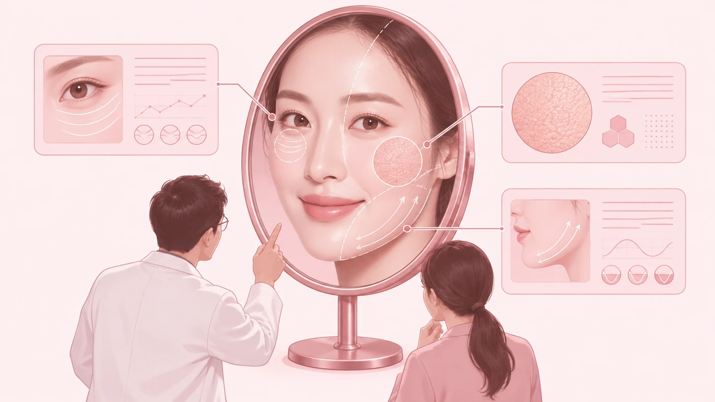 오목교 보톡스 상담에서 부위보다 주름, 윤곽, 피부결 고민의 원인을 먼저 나누어 보는 장면
